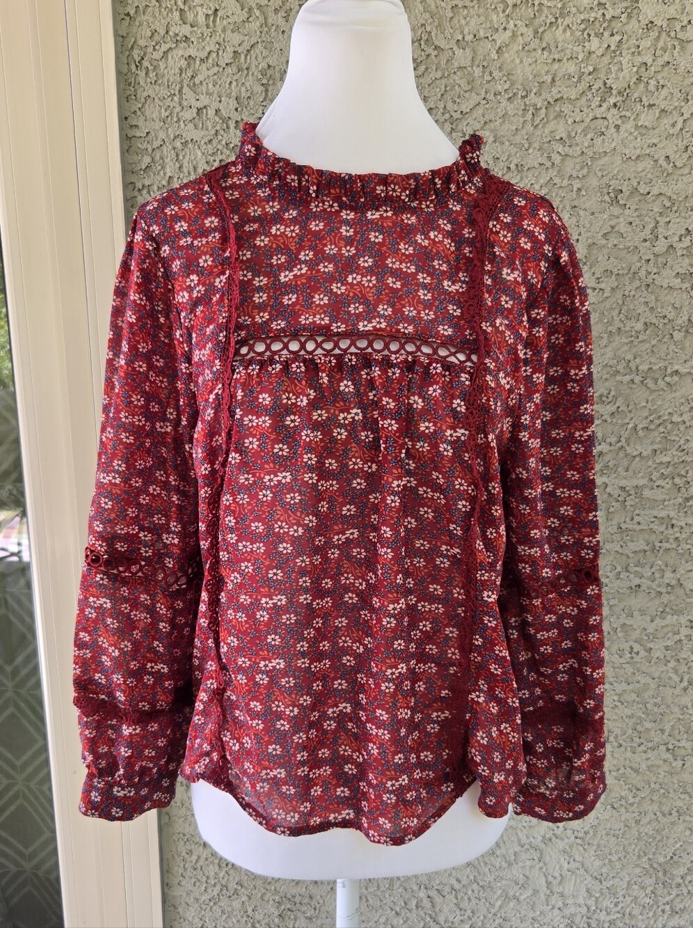 Alice Blue Women's Red Floral Long-Sleeve Peasant Blouse